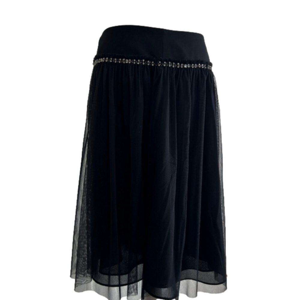 Black Express A-Line Tulle Skirt with Rhinestone Embellishments Size 12  EUC